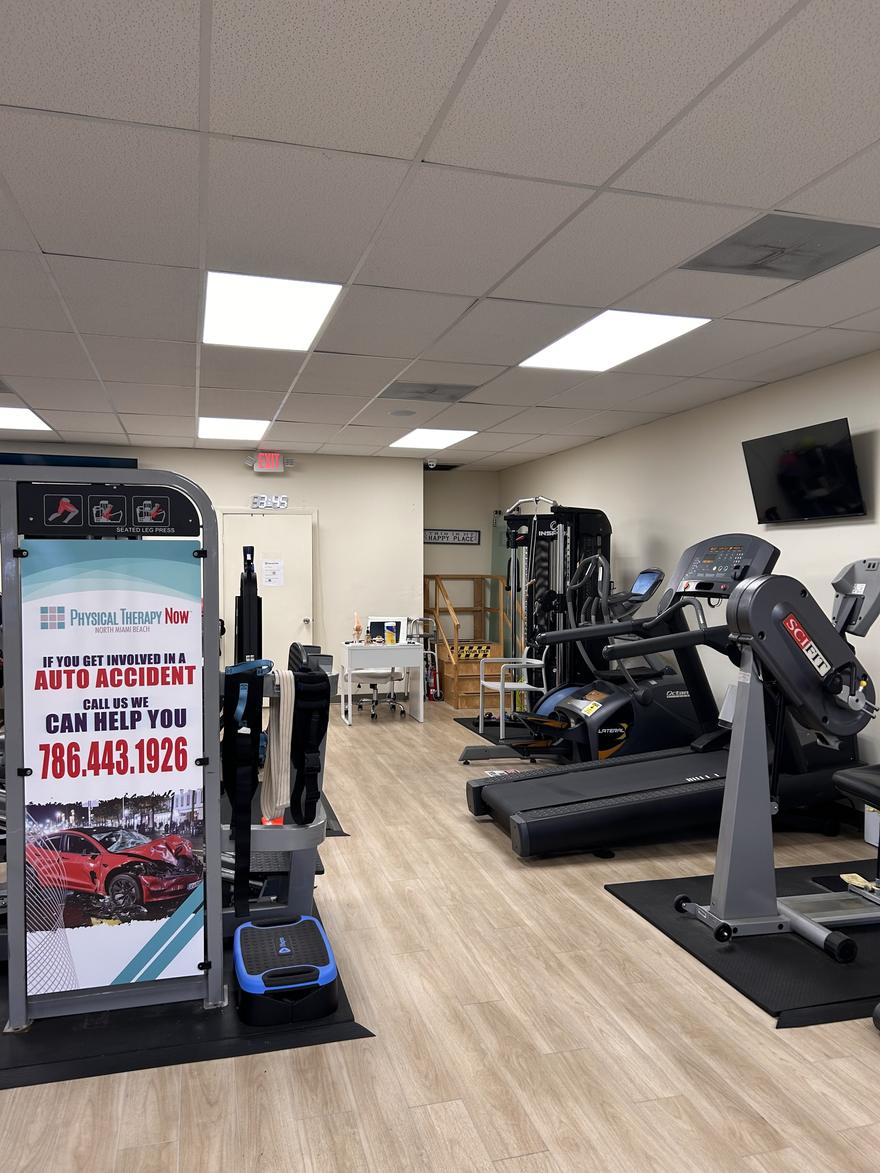 Rehab gym at Physical Therapy Now North Miami Beach with treadmills and strength machines